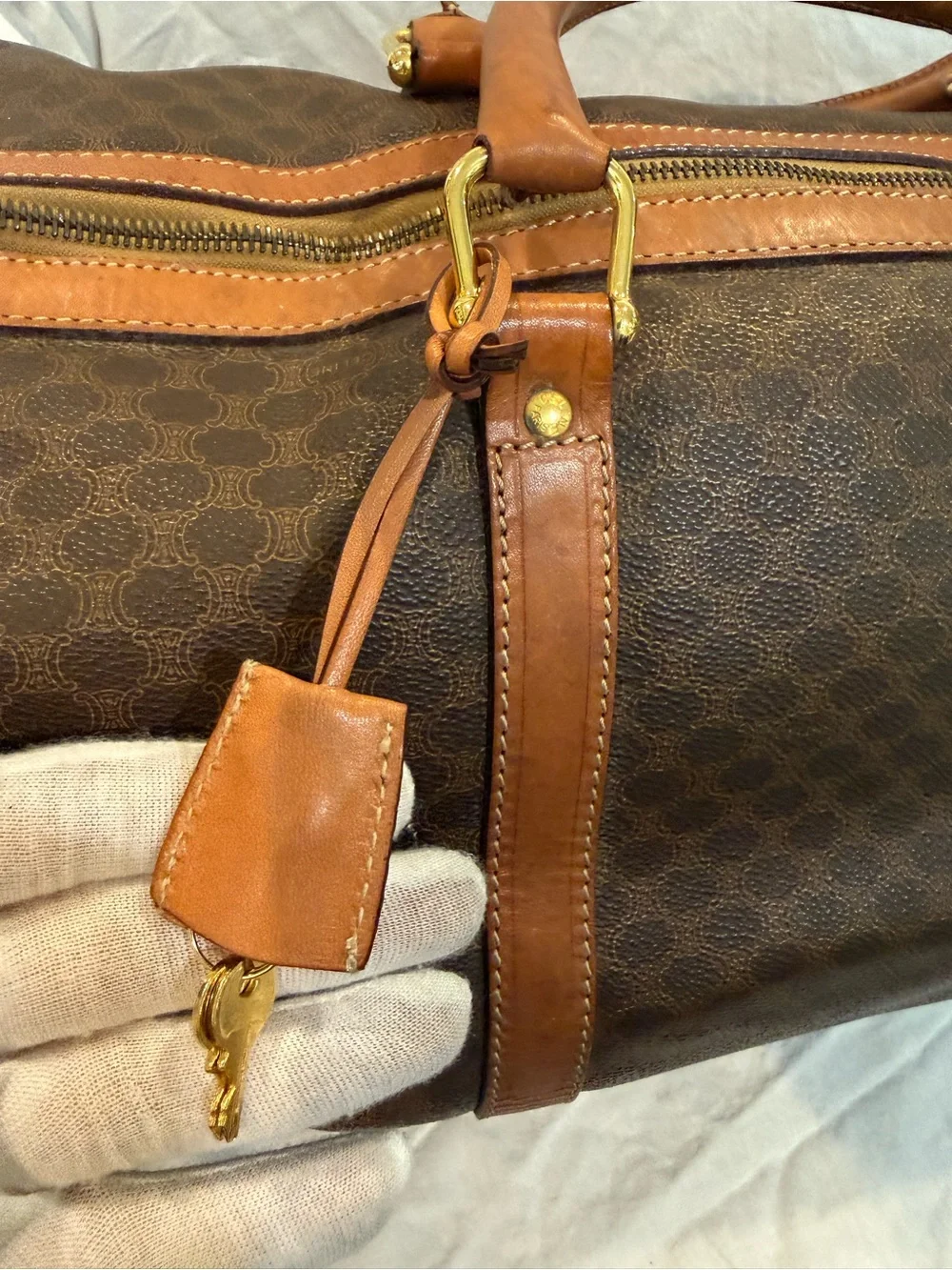 Vintage CELINE Macadam Boston Bag PVC Leather Weekender Travel Bag Ital